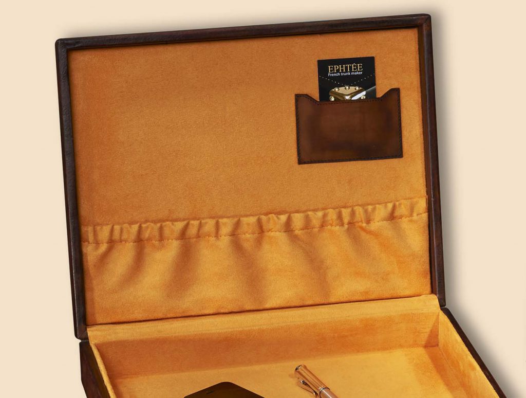 Briefcase brown leather old closer yellow microfiber cover 2 pockets