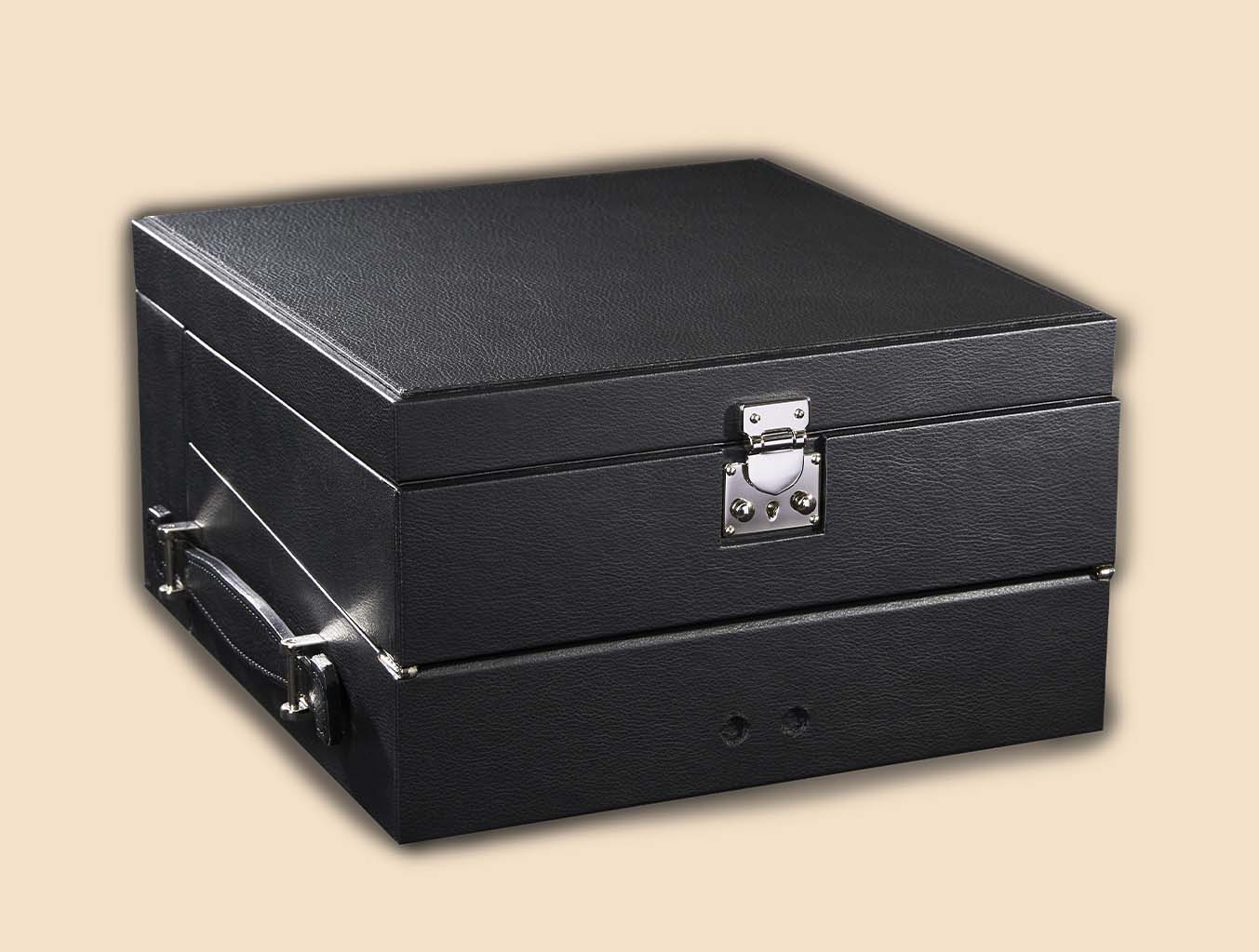 Pens writing instrument casket box black leather closed
