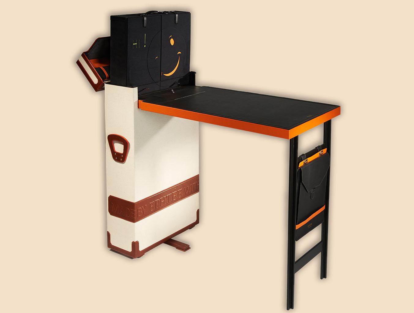 Travel office trunk opened deployed table leather canvas microfiber document holder