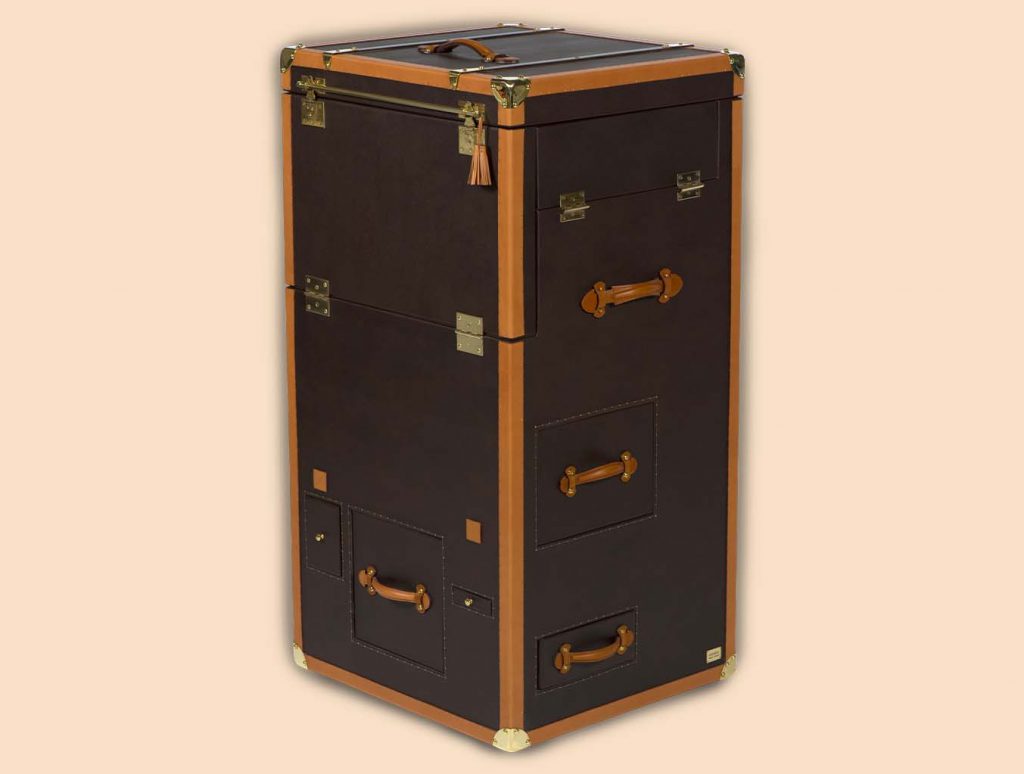 Leather brown Trunk waxing shining armchair closed