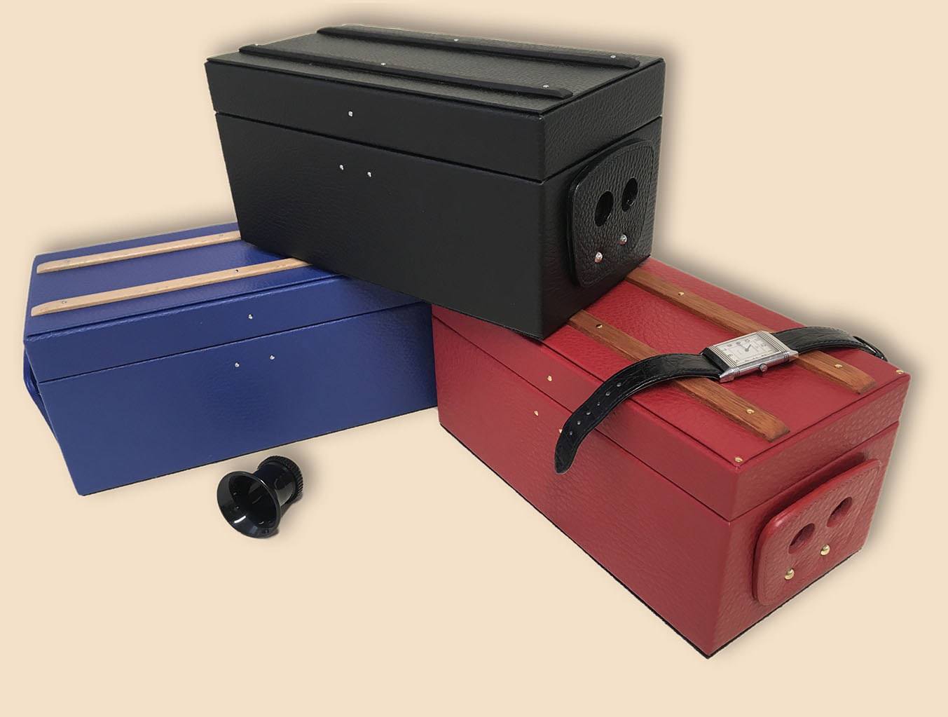 Watches leather boxes blue red black 3 pieces presentation