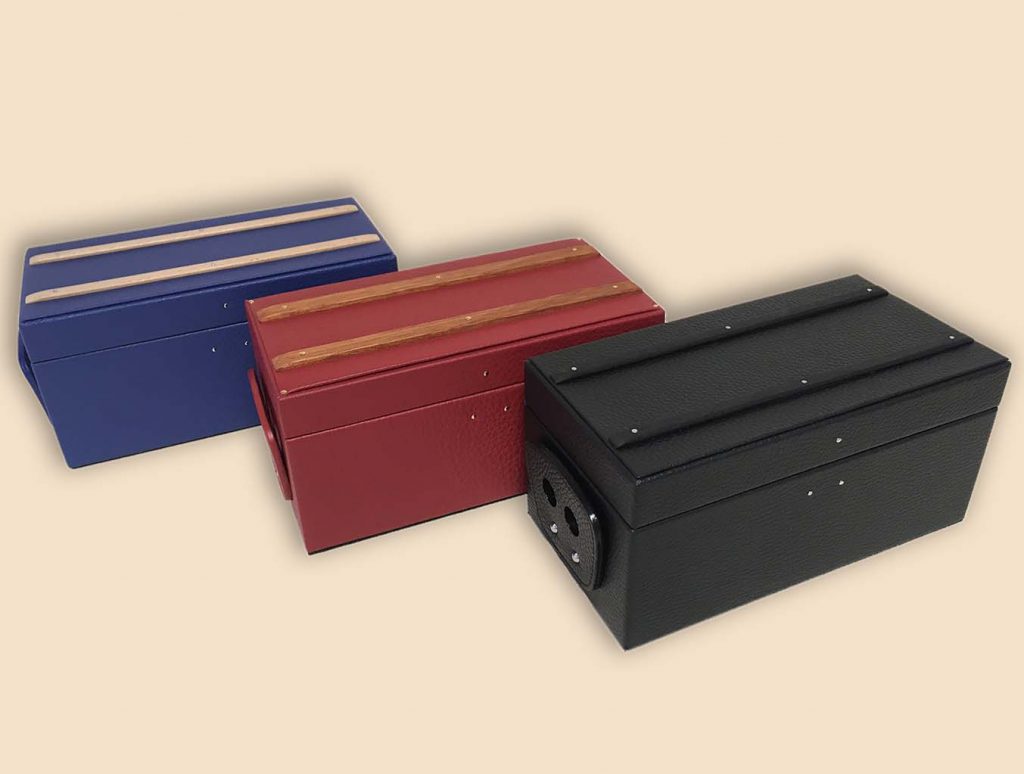 Watches leather boxes blue red black 3 time pieces side presentation