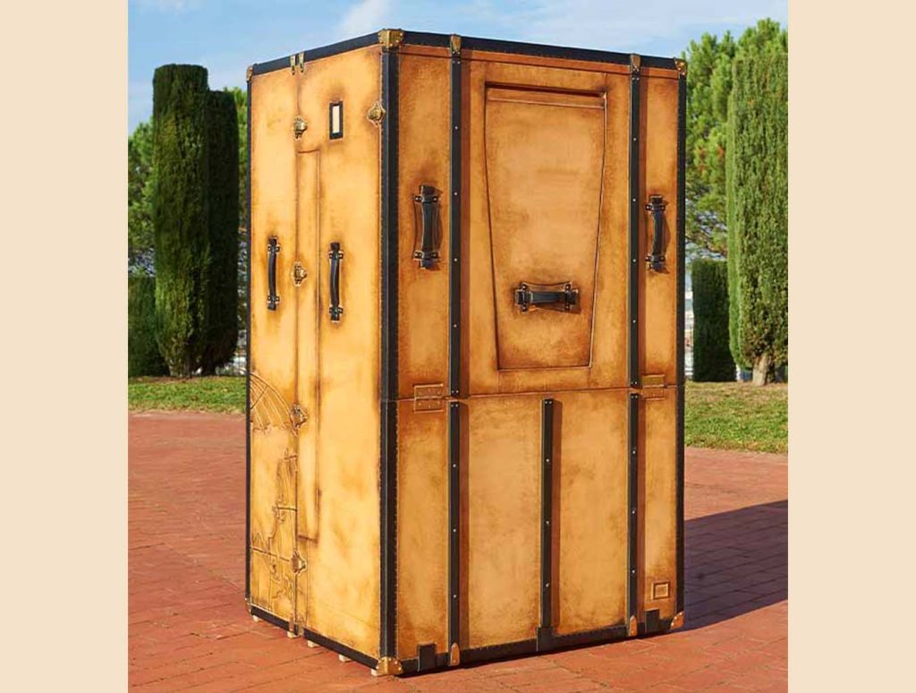 Studio flat bespoke trunk with bed wardrobe brown gold leather handcrafted office closed form 1